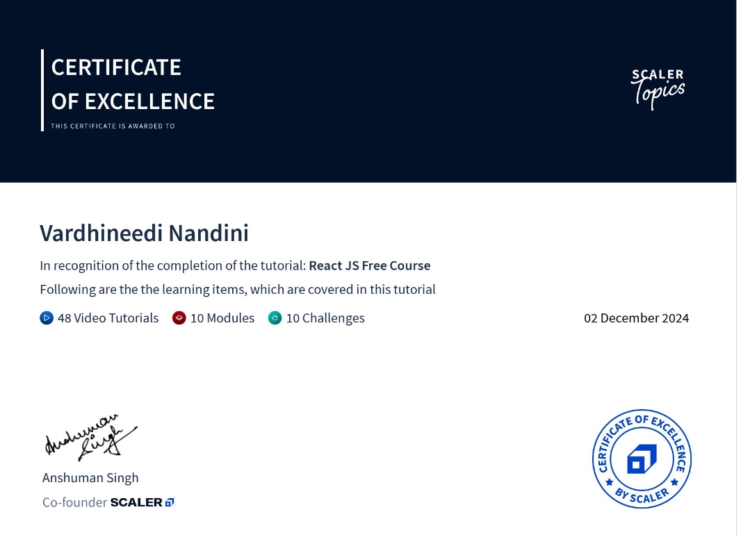 React JS Certificate
